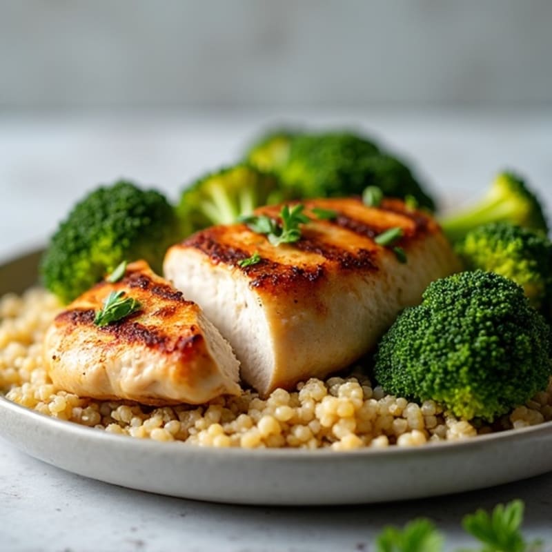 Grilled Chicken Breast with Roasted Broccoli and Quinoa