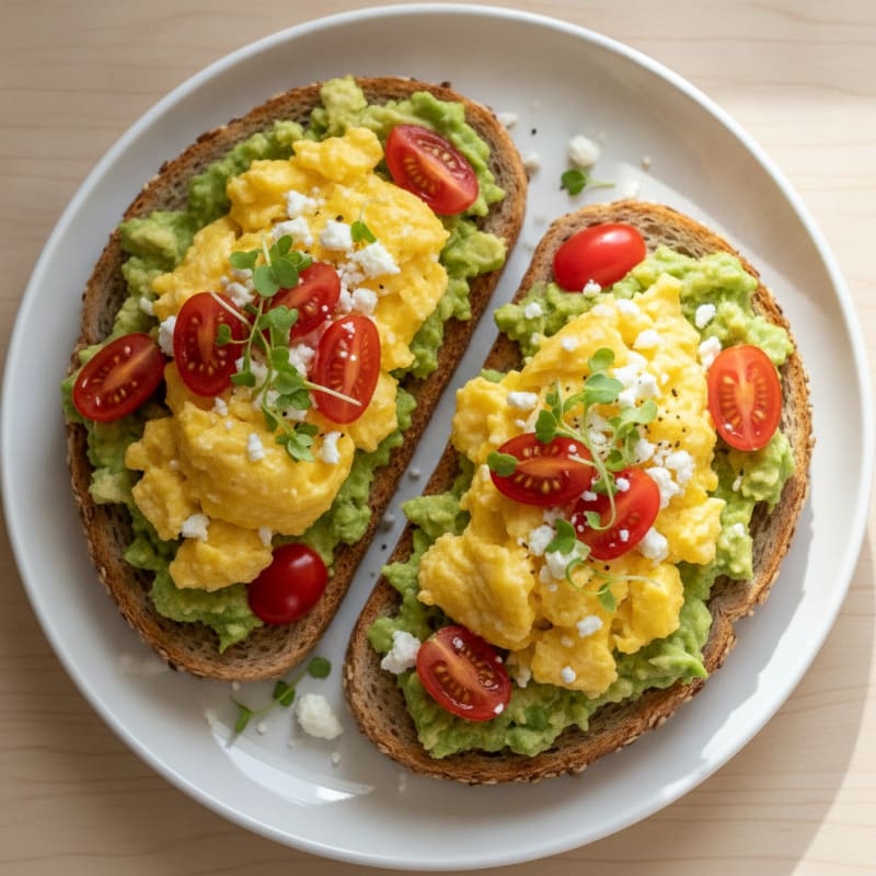Egg and Avocado Toast with Feta and Tomato