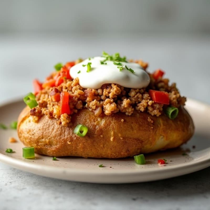 Crispy Baked Potato with Lean Ground Turkey and Creamy Greek Yogurt