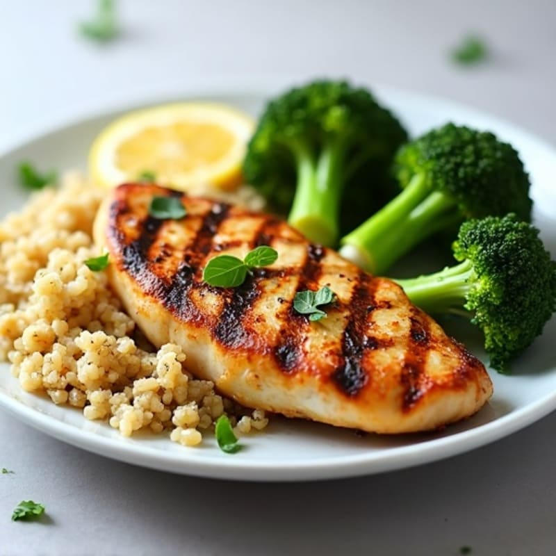 Grilled Chicken Breast with Quinoa and Roasted Broccoli