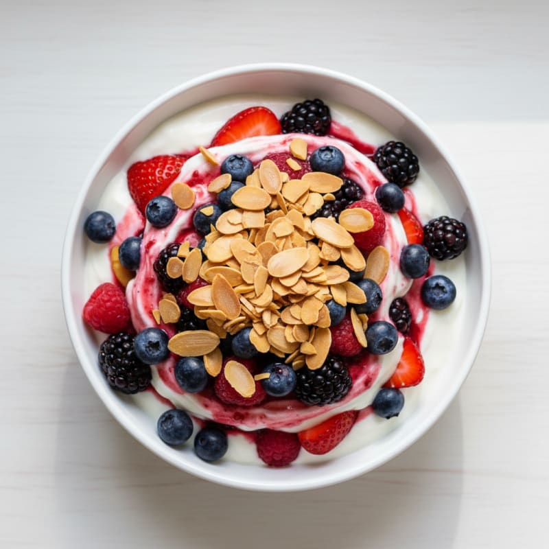 Greek Yogurt Protein Parfait with Mixed Berries and Almonds