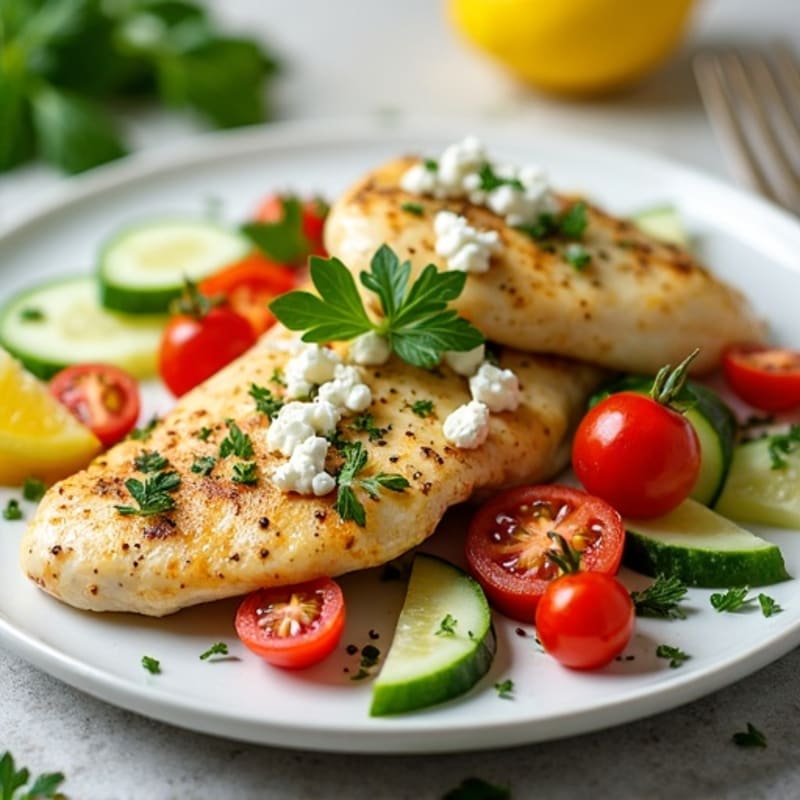 Lemon Herb Chicken with Crisp Vegetable and Feta Salad