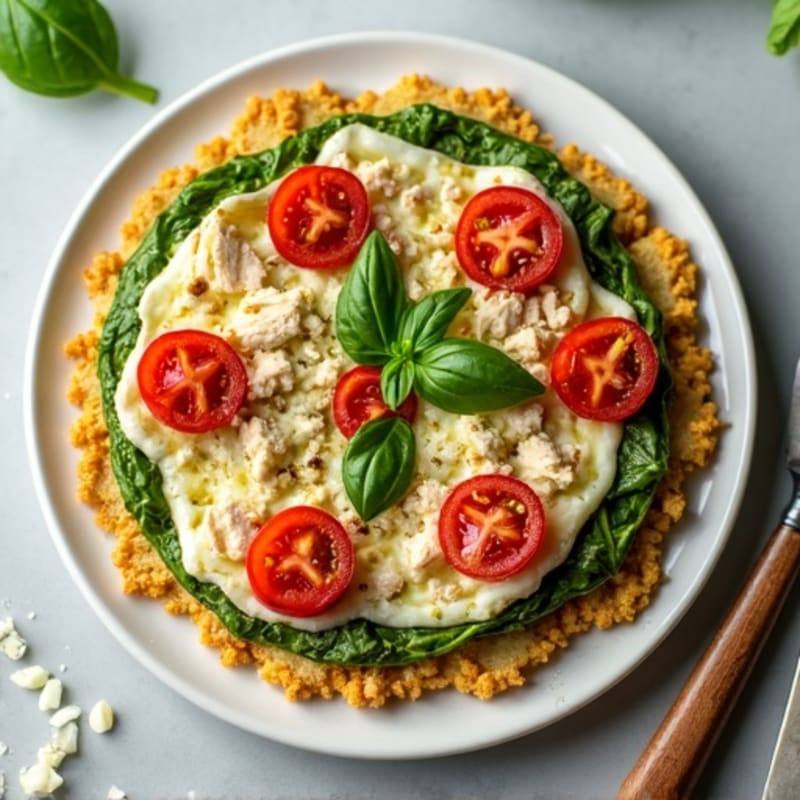 Crispy Cauliflower Crust Chicken Pesto Pizza
