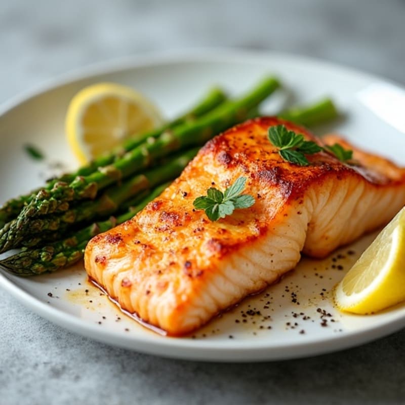 Crispy Pan-Seared Salmon with Roasted Asparagus