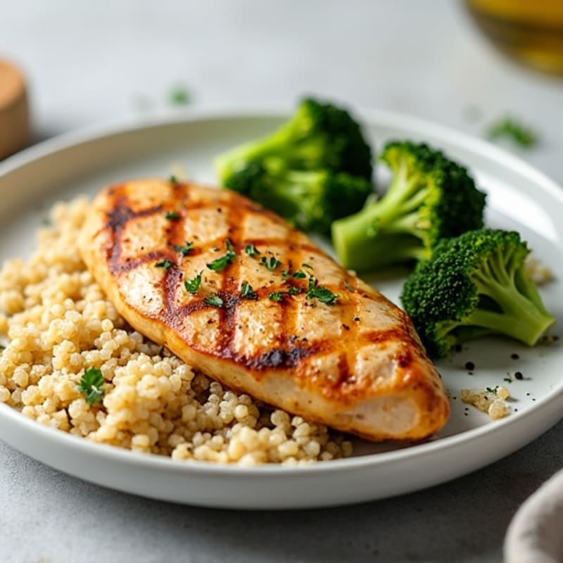 Grilled Chicken Breast with Quinoa and Roasted Broccoli