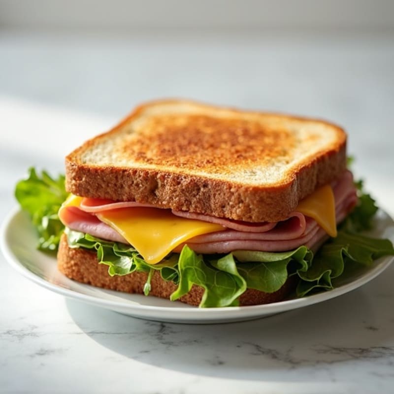 Lean Ham and Swiss Grilled Sandwich with Fresh Greens