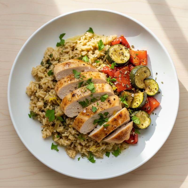Lemon Herb Rice Pilaf with Roasted Vegetables