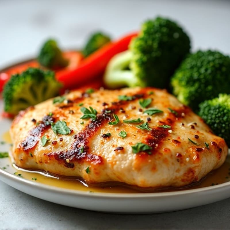 Lemon Garlic Pan-Seared Chicken with Roasted Broccoli and Bell Peppers