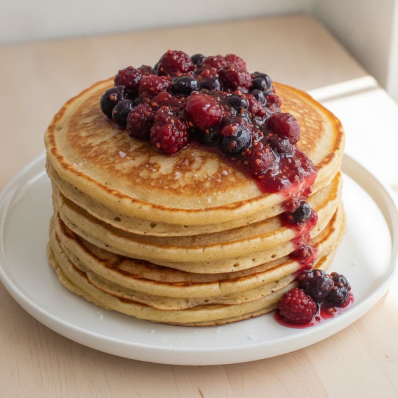 Fluffy Buttermilk Pancakes with Berry Compote