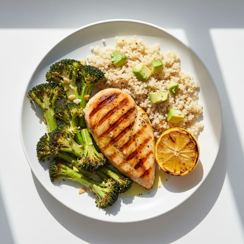 Grilled Chicken Breast with Quinoa and Roasted Broccoli