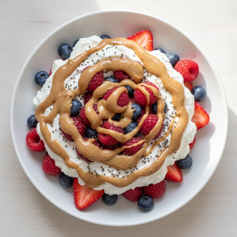 Greek Yogurt Protein Parfait with Mixed Berries and Almond Butter