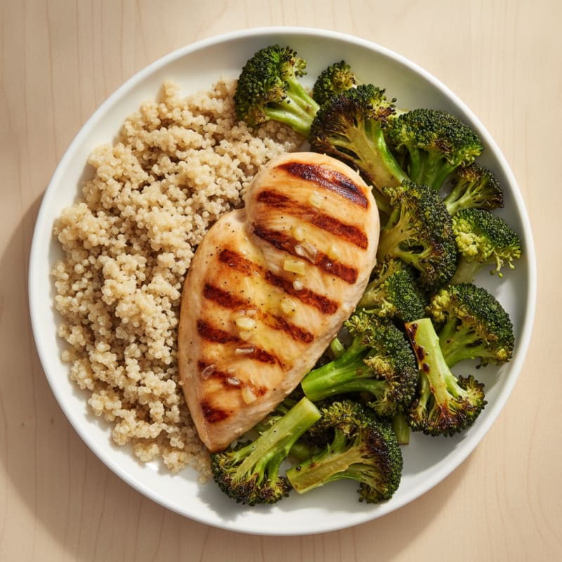 Grilled Chicken Breast with Roasted Broccoli and Quinoa