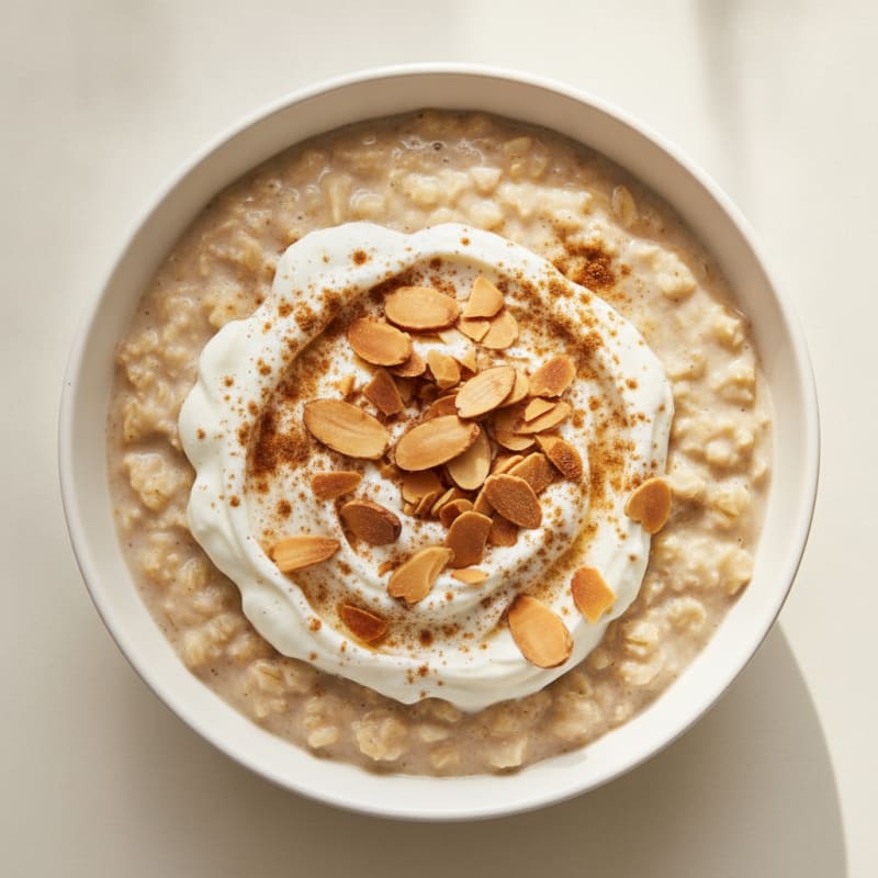 Creamy Oatmeal with Greek Yogurt and Sliced Almonds