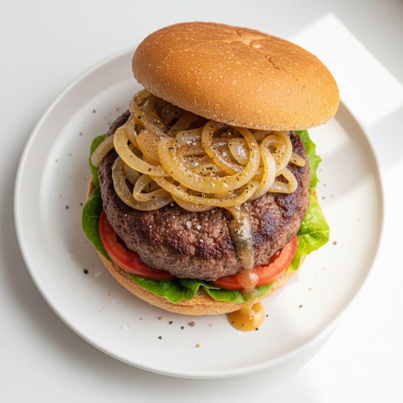 Classic Beef Burger with Caramelized Onions