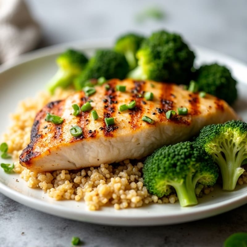 Grilled Chicken Breast with Quinoa and Roasted Broccoli