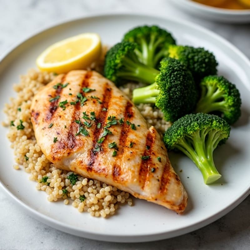 Grilled Chicken Breast with Quinoa and Roasted Broccoli