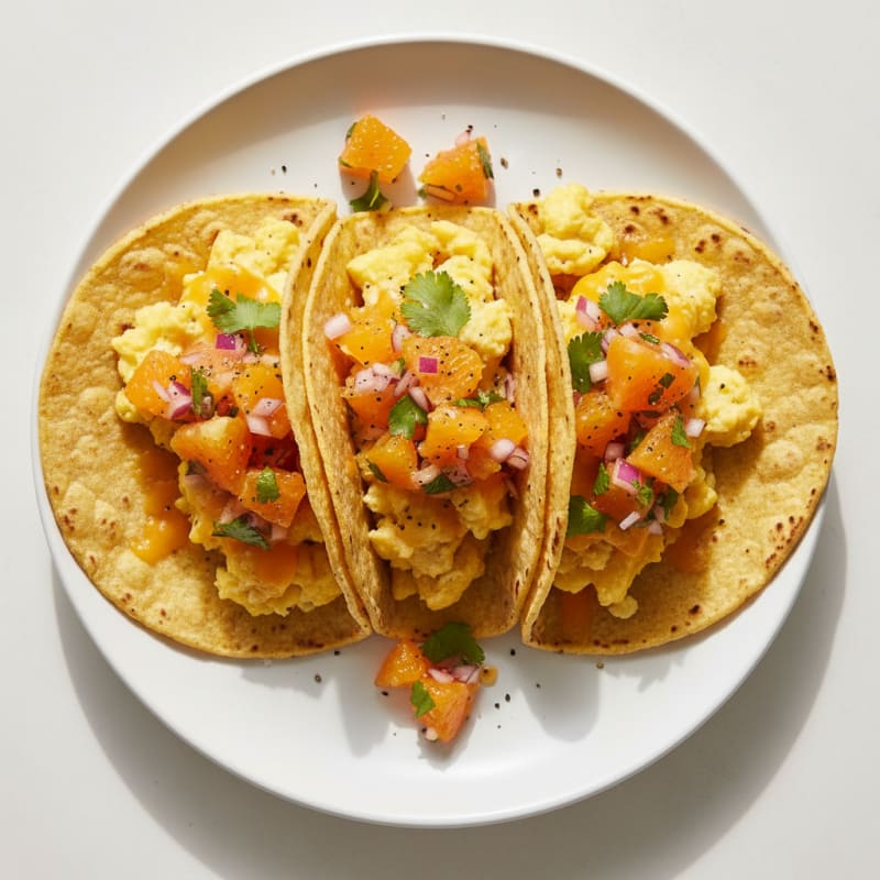 Cheesy Egg Tacos with Zesty Orange Salsa