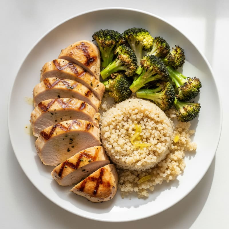 Grilled Turkey Breast with Roasted Broccoli and Quinoa