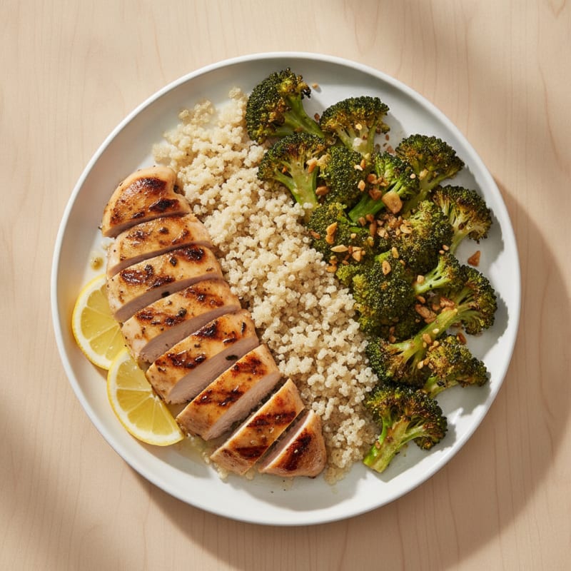 Grilled Chicken Breast with Quinoa and Roasted Broccoli