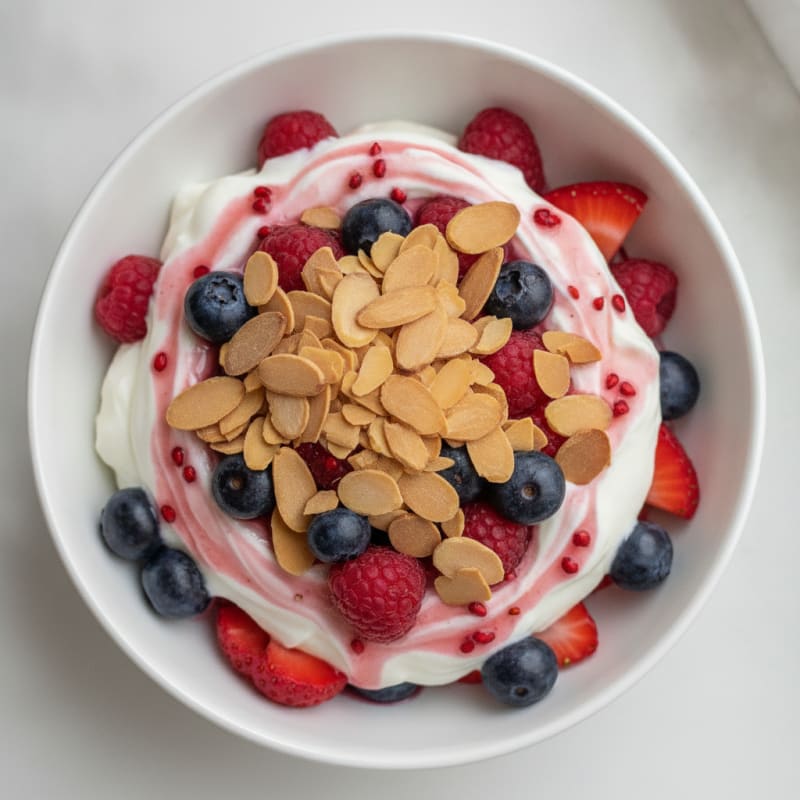 Greek Yogurt Protein Parfait with Mixed Berries and Almonds