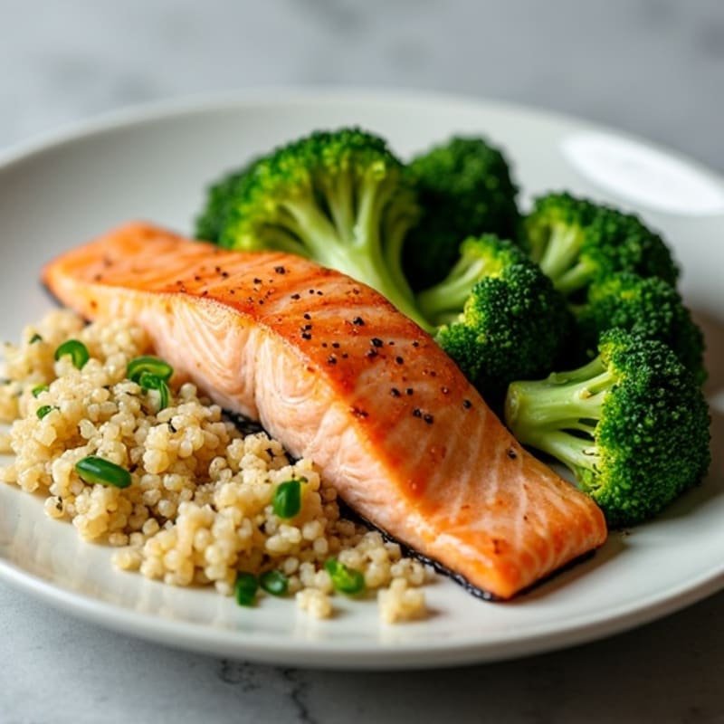 Pan-Seared Salmon with Steamed Broccoli and Quinoa