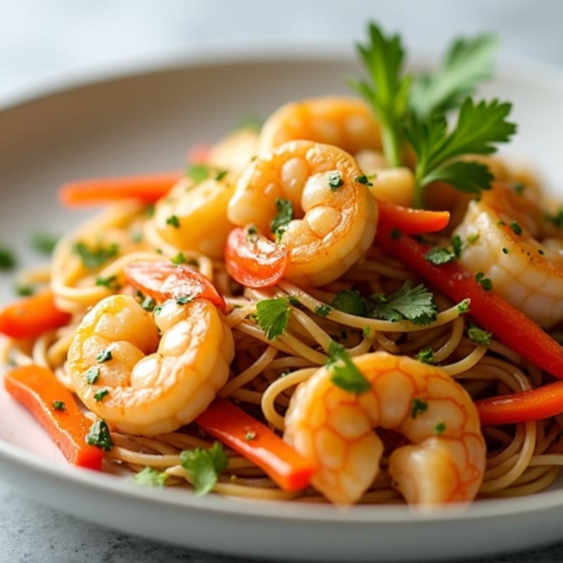 Shrimp with Savory Peanut-Lime Noodles and Fresh Veggies