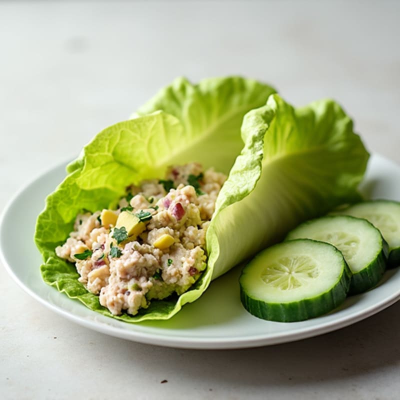 Tuna Salad Lettuce Wraps with Sliced Cucumber