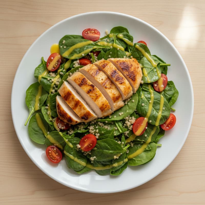 Grilled Chicken and Quinoa Salad with Fresh Spinach