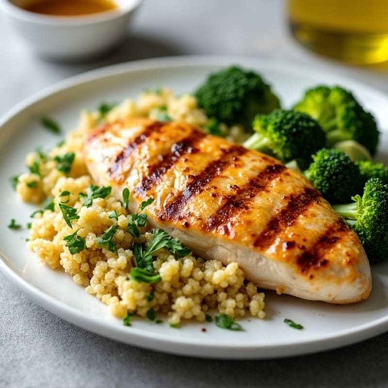 Grilled Chicken Breast with Quinoa and Roasted Broccoli
