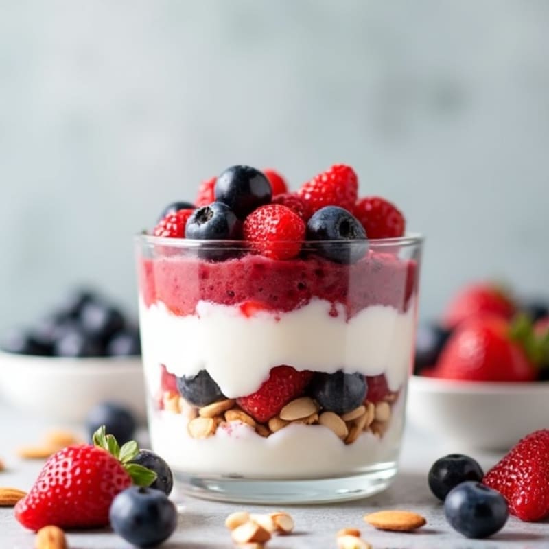 Greek Yogurt Protein Parfait with Mixed Berries and Almonds