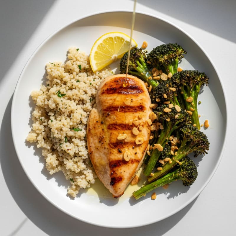 Grilled Chicken Breast with Quinoa and Roasted Broccoli