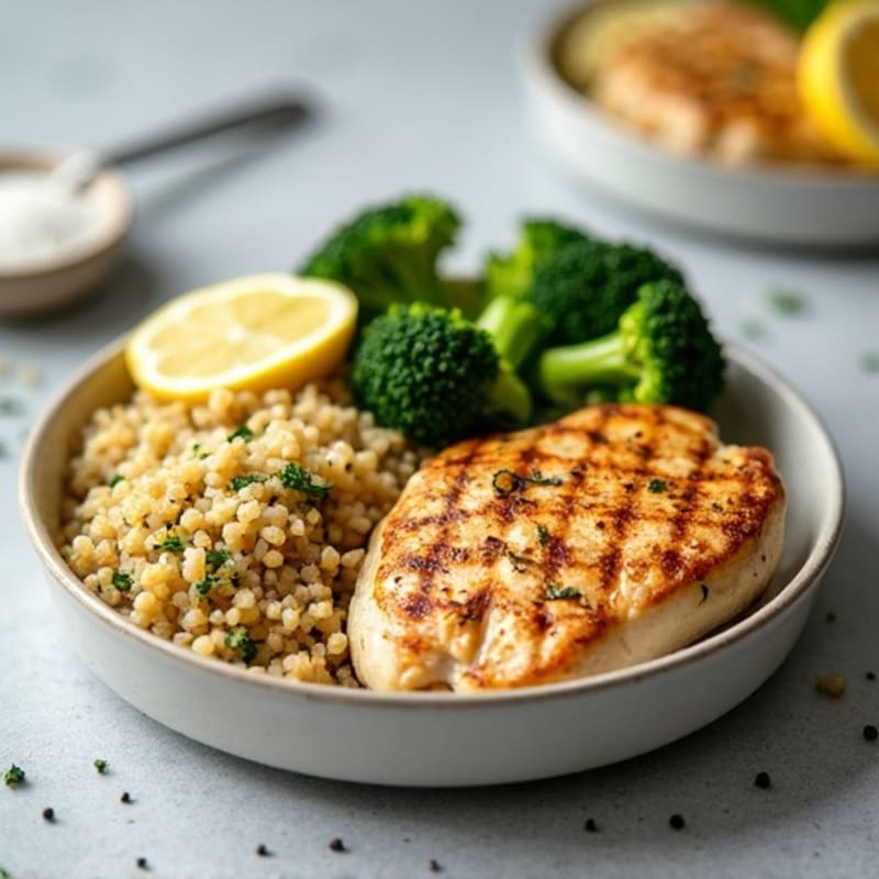 Grilled Chicken Breast with Quinoa and Roasted Broccoli