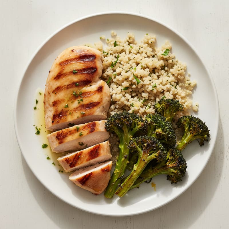Grilled Chicken Breast with Quinoa and Roasted Broccoli