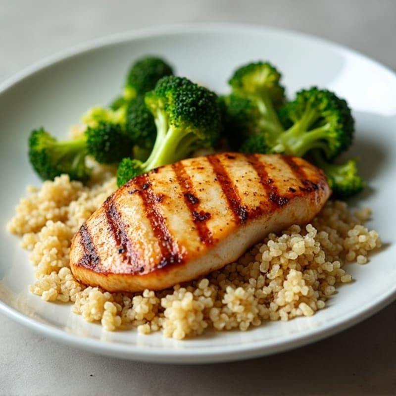 Grilled Chicken Breast with Roasted Broccoli and Quinoa