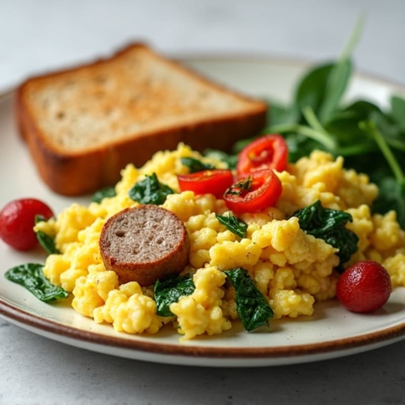 Egg White and Chicken Sausage Scramble with Spinach