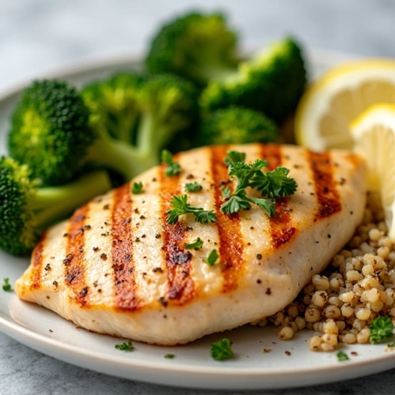 Grilled Lemon Herb Chicken Breast with Quinoa and Roasted Broccoli