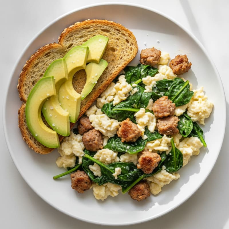 Egg White and Spinach Scramble with Turkey Sausage