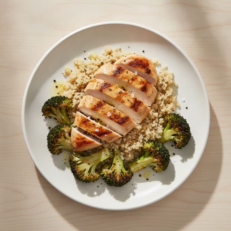 Grilled Chicken Breast with Quinoa and Roasted Broccoli
