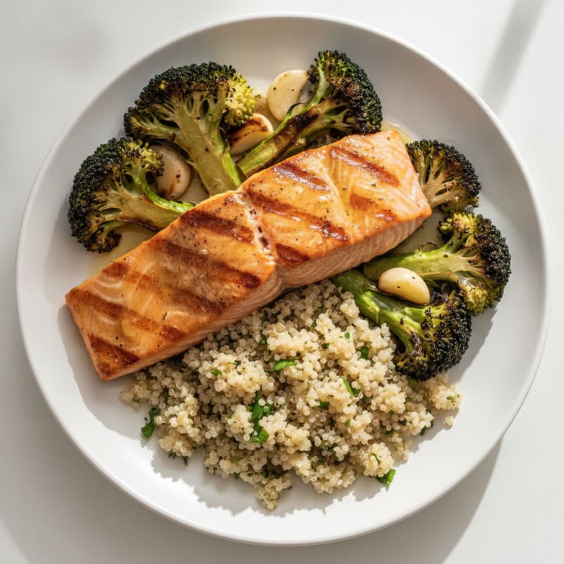 Grilled Salmon Fillet with Quinoa and Roasted Broccoli