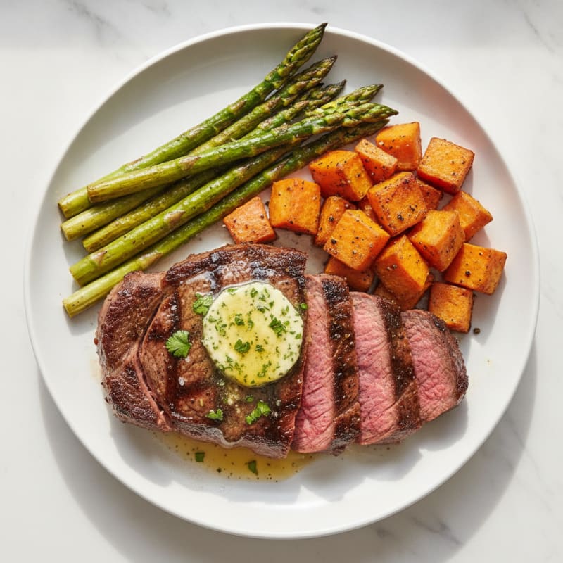 Grilled Steak with Garlic Herb Butter