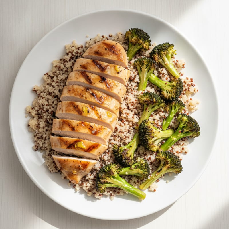 Grilled Chicken Breast with Quinoa and Roasted Broccoli