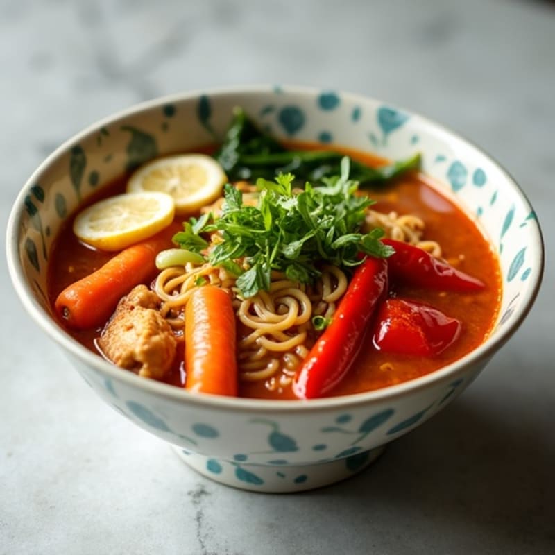 Spicy Sriracha Chicken Ramen with Fresh Vegetables