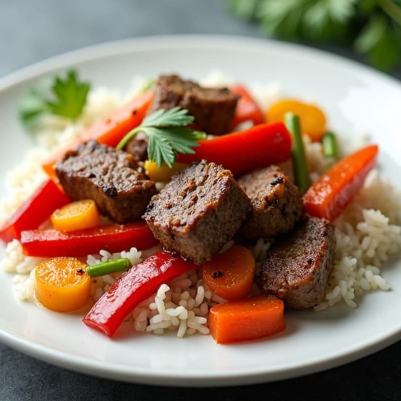 Seared Lean Beef Stir Fry with Steamed Jasmine Rice