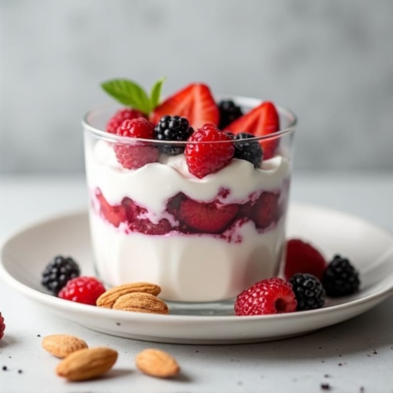 Greek Yogurt Protein Parfait with Mixed Berries and Almonds