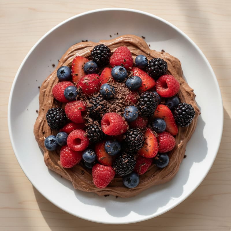 High-Protein Chocolate Cottage Cheese Mousse with Mixed Berries