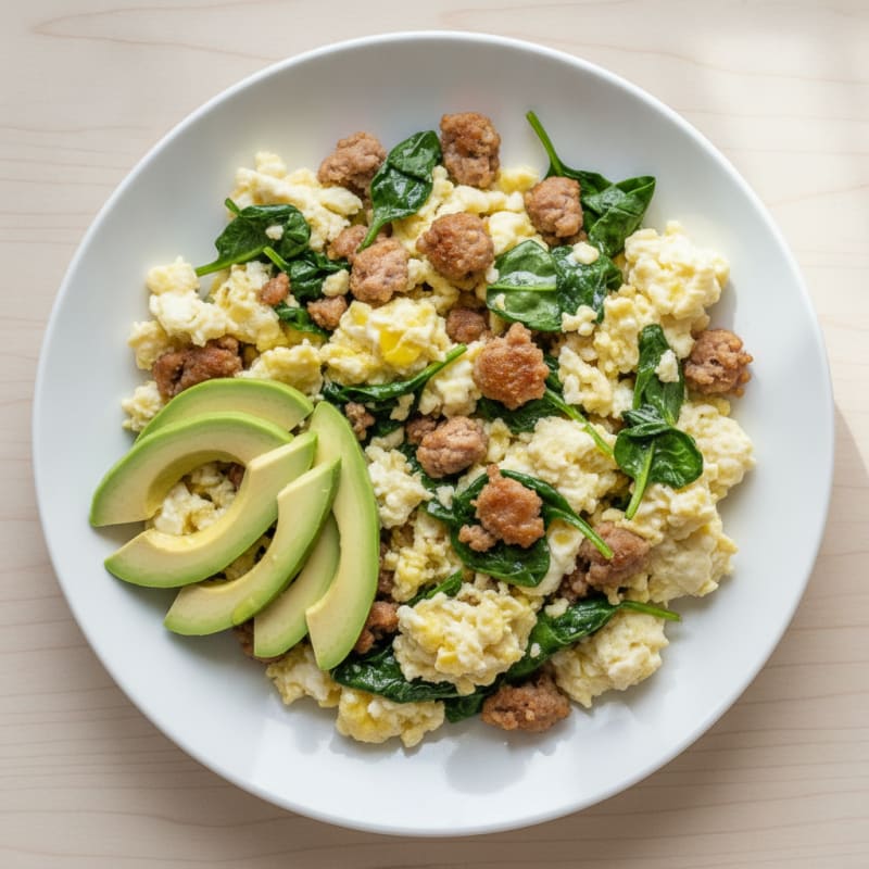 Egg White Scramble with Turkey Sausage and Spinach