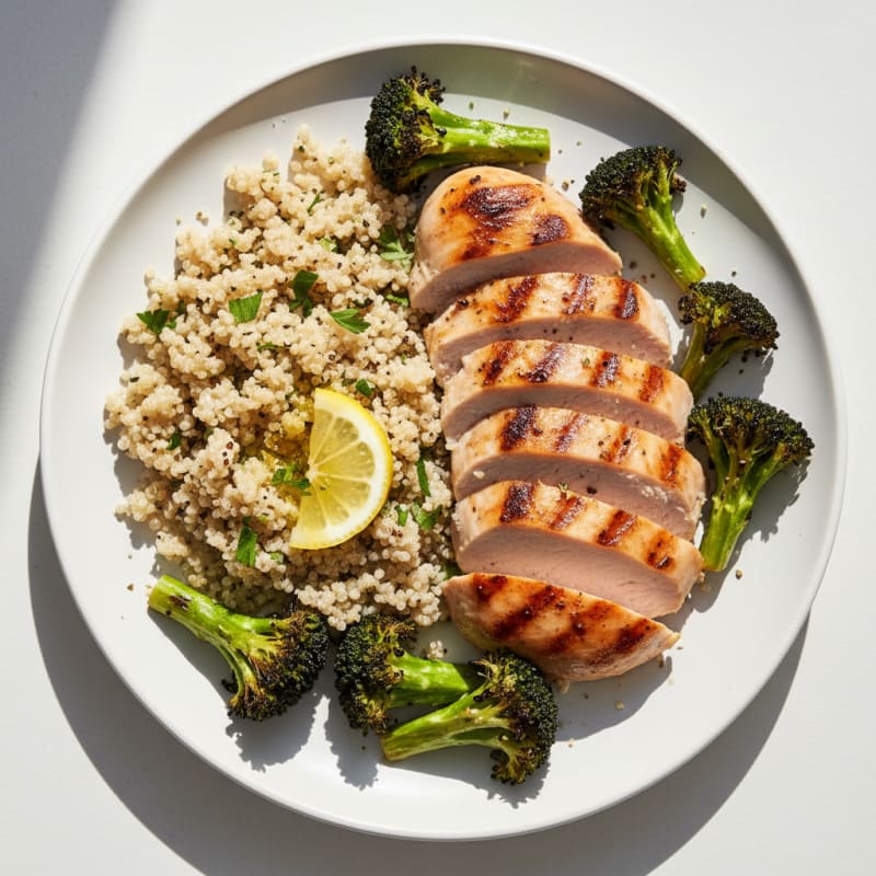Grilled Turkey Breast with Quinoa and Roasted Broccoli