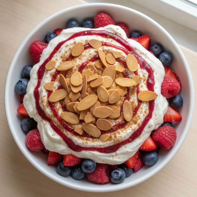Greek Yogurt Protein Parfait with Mixed Berries and Almonds