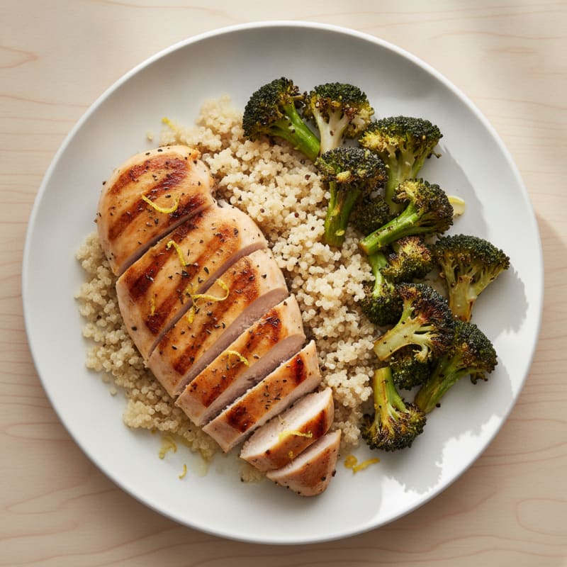 Grilled Chicken Breast with Quinoa and Roasted Broccoli