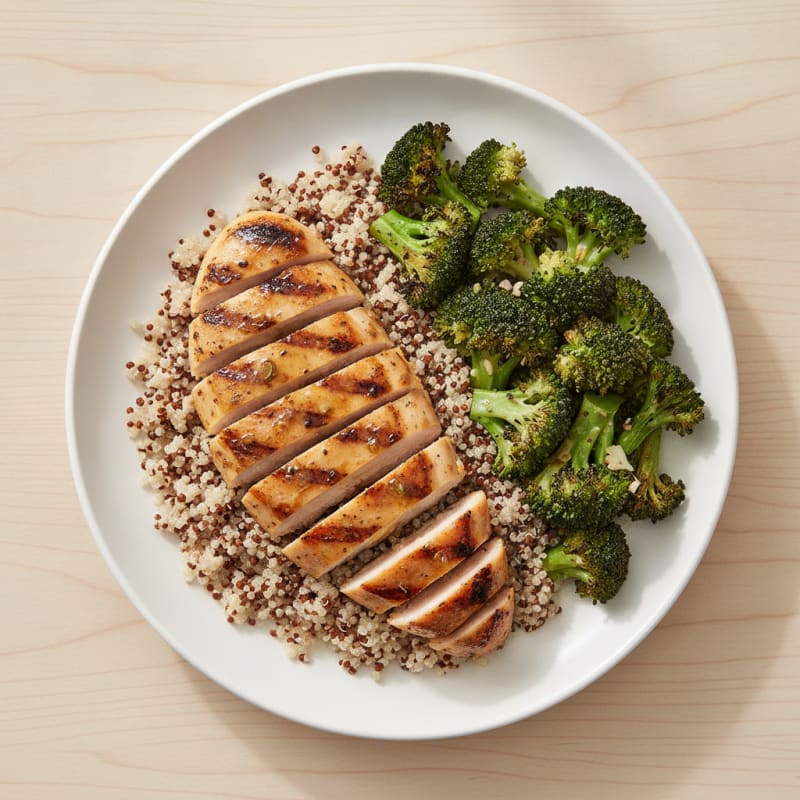 Grilled Chicken Breast with Quinoa and Roasted Broccoli